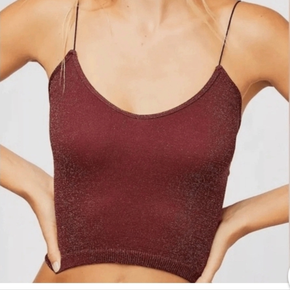 Free People Intimately Rust Metallic Skinny Strap Seamless Brami Crop Top